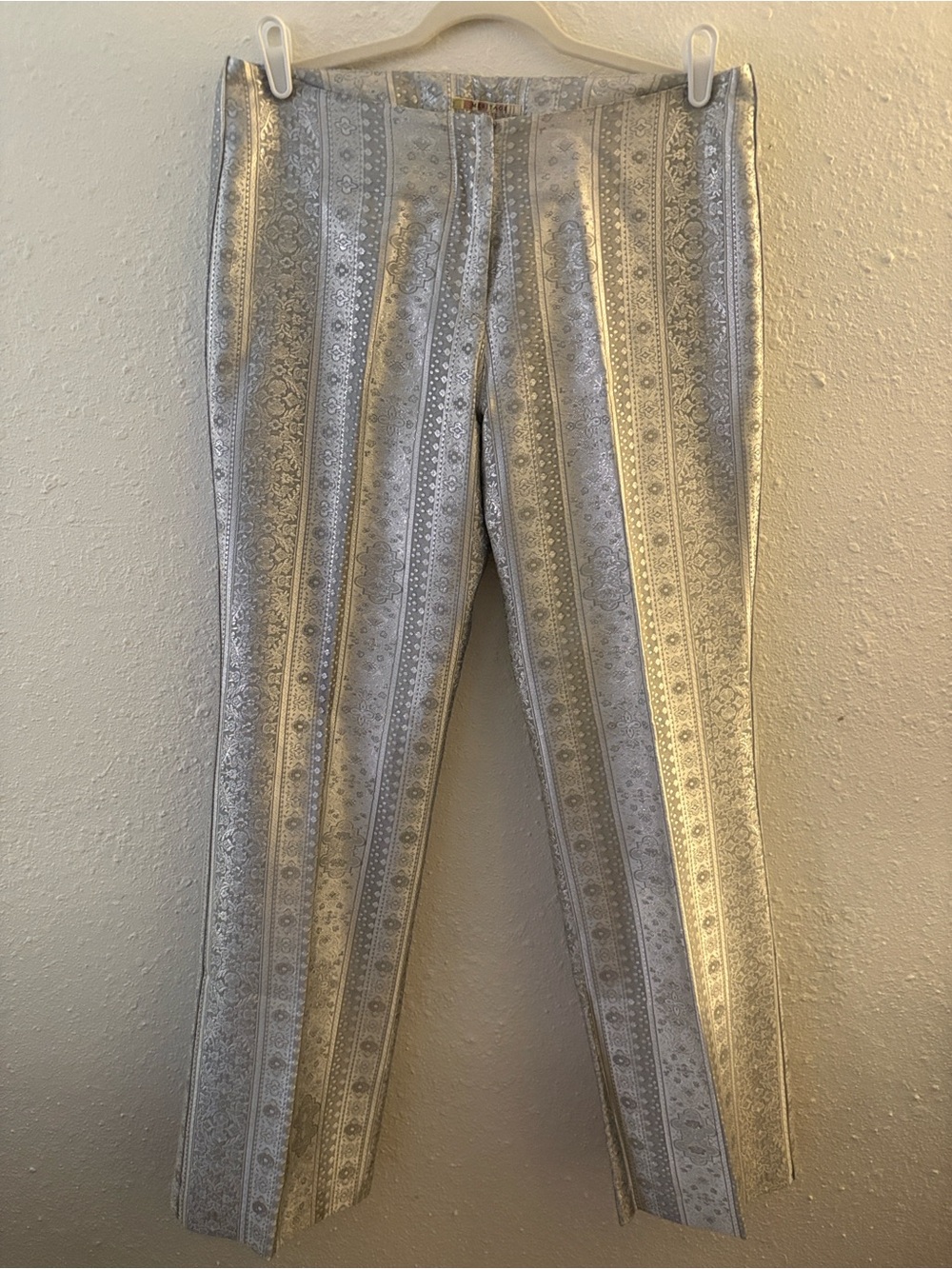 Meritage Metallic Silver Pants Boot Leg Foil Floral Snake Print Rocker 12 - Picture 2 of 7